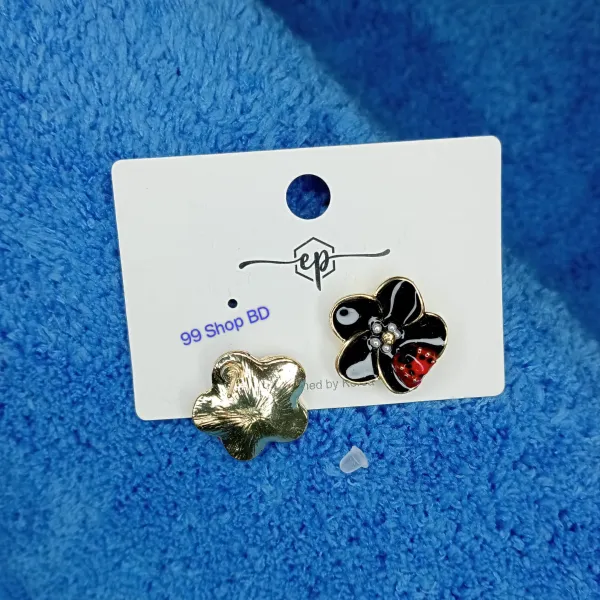 Vintage Elegant Pearl Ladybug Flower Stud Earrings